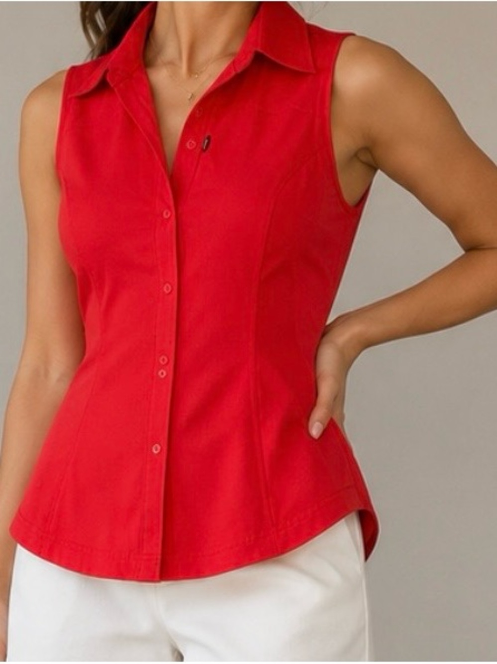 Columbia Sleeveless Button-Front Shirt in Red